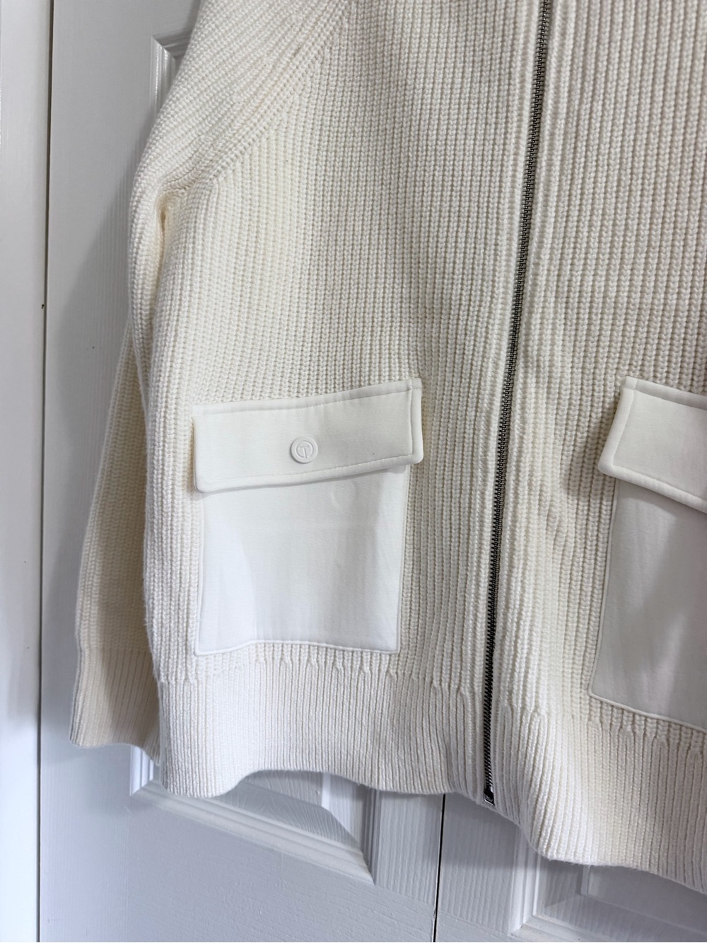 Talbots Cream Full-Zip Ribbed Knit Jacket - Picture 7 of 10